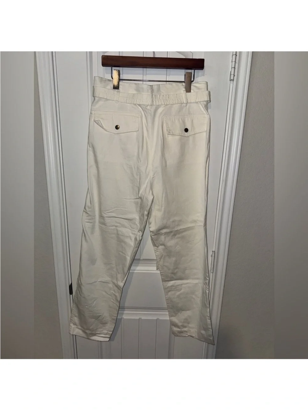 Linen Cream Utility Pants with Belt